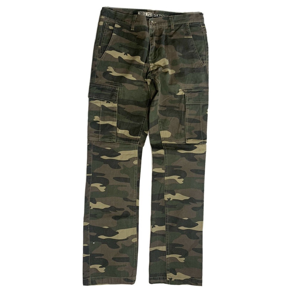Mens Free World Messenger Skinny Camo Jeans 100% Cotton Cargo Pants Size 32 x 32
